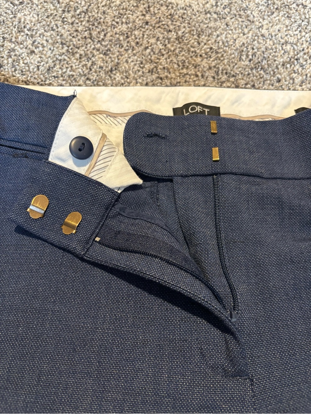 LOFT Navy Flare Wide-Leg Dress Pants - Picture 4 of 8